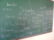 山丹培黎学校的学生假期回家目的地---学生口语练习一部分。我们注意到，很多学生来自很远的地方，例如新疆、西安，甚至是广州。